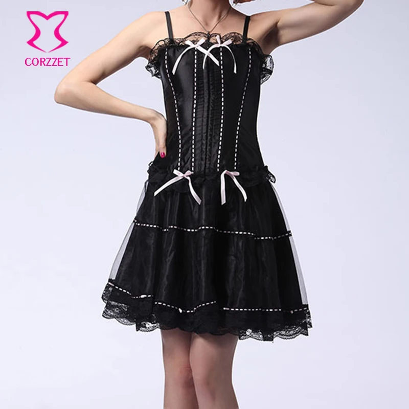 Black With Pink Bows Korsett For Women Sexy Corsets And Bustiers