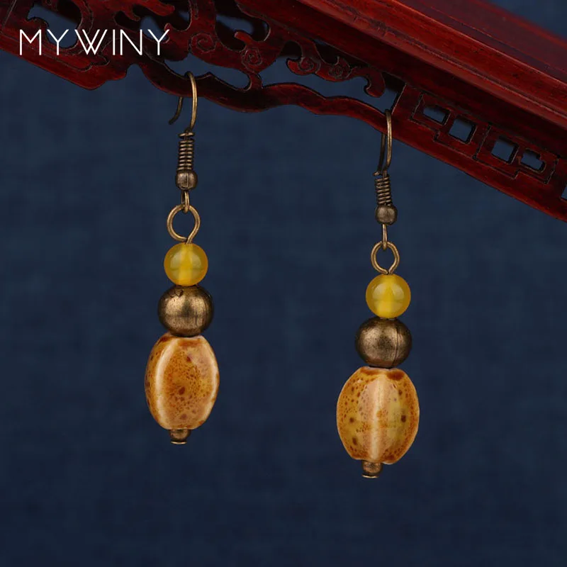 Серьги MYWINY из медных керамических бусин Модные Винтажные серьги в этническом
