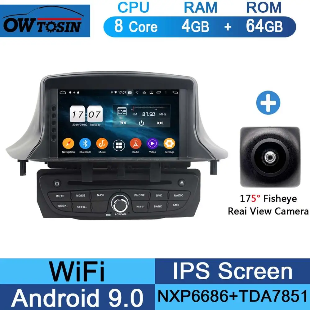 " ips 8 Core 4G ram+ 64G rom Android 9,0 автомобильный dvd-радио GPS для Renault Megane III Fluence 2009- DSP CarPlay Parrot BT стерео - Цвет: 64G Fisheye Camera