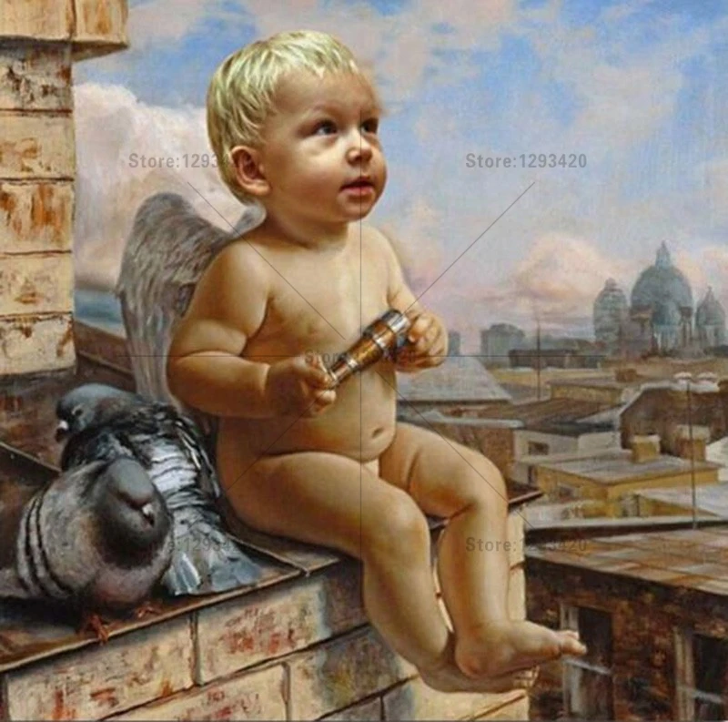

100% 5D Diamond Painting Cross Stitch Needlework Diamond Mosaic 3D DIY Diamond Embroidery religion baby angel wall decoration