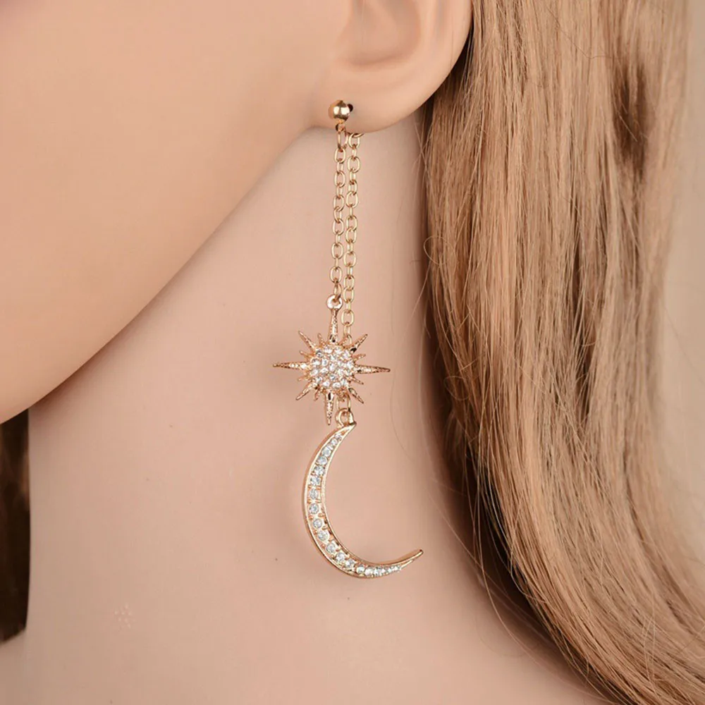 

2019 Earings Fashion Decoration 1 Pair Clear Crystal Rhinestone Moon Star Dangle Drop Link Cuff Stud Earrings Aretes