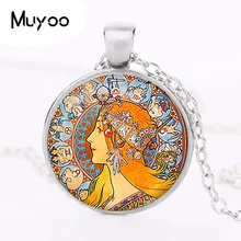 Зодиак Альфонс Муха арт кулон. Ожерелье в стиле модерн. Искусство украшения в стиле модерн. Подарок на день рождения, рождественский подарок, вечерние, свадебные