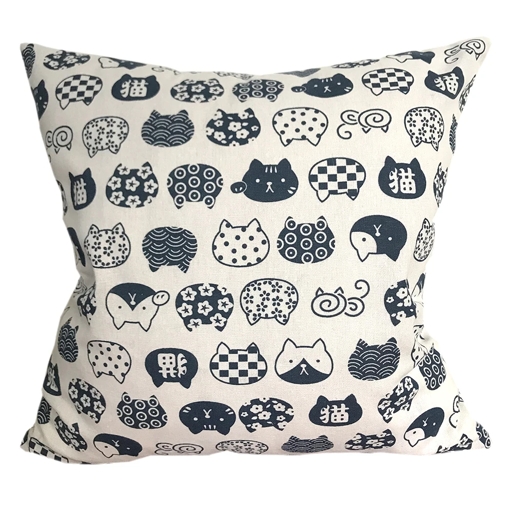 

CURCYA Linenette Throw Pillow Cover Japanese Pattern Cats Cushion Covers Cute Simple Car Home Office Decorative Pillow Case