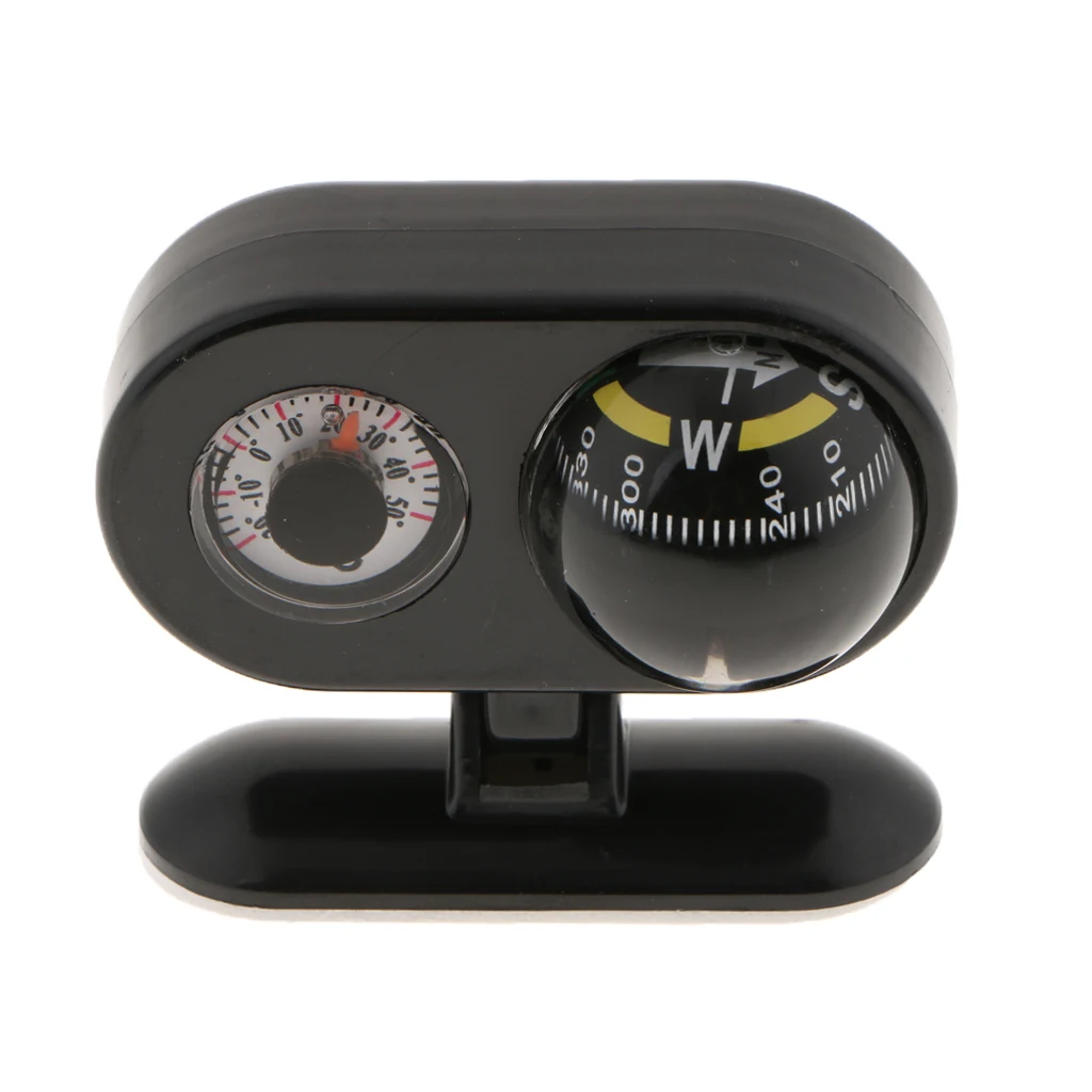 Two In One Car Compass With Thermometer For Car Interior Decoration Black