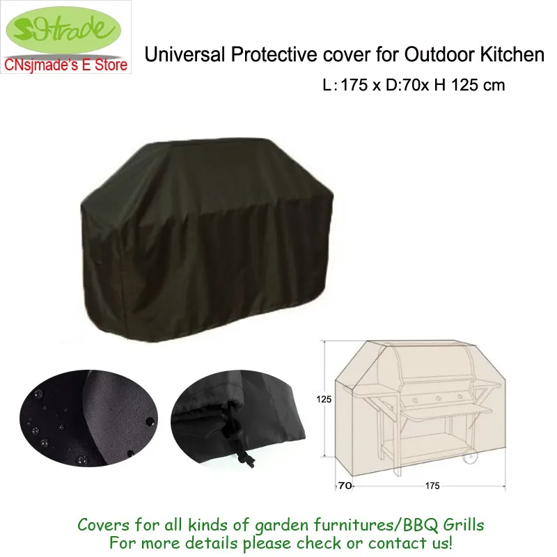 Универсальный защитный чехол для наружного Кухня, 175x70x125 см, прочной ткани Оксфорд, черный цвет, вода оборудована устройством крышка