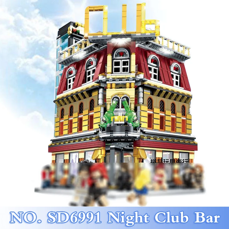 

2018 New City Creator Series SD6991 2488Pcs LED Nightclub Bar Figures Building Blocks Bricks Set Compatible Children Model Toys
