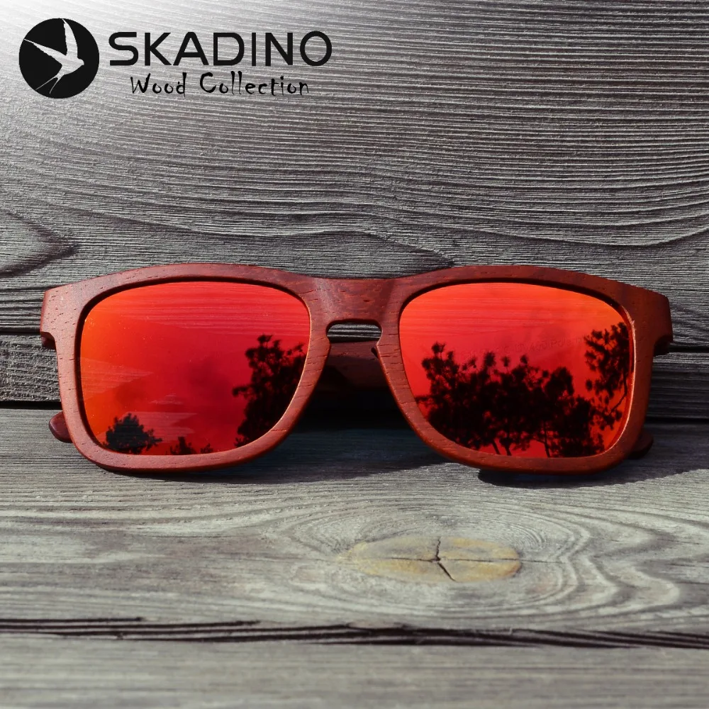 SKADINO UV400 поляризационные красные розовые полностью деревянные солнцезащитные очки модные солнцезащитные очки для женщин и мужчин с серыми линзами ручной работы крутой бренд