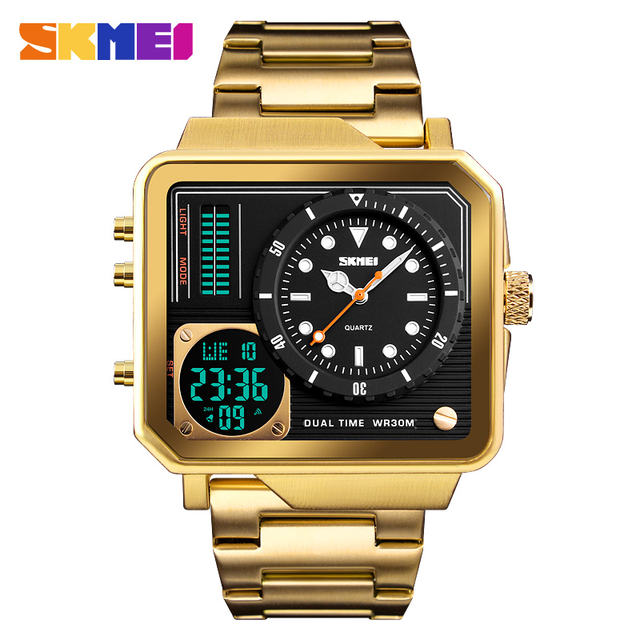 Top Luxury Mens Watches SKMEI Brand Sport Digital Quartz Watch Men Stainless Steel Strap Waterproof Fashion Casual Clock Male