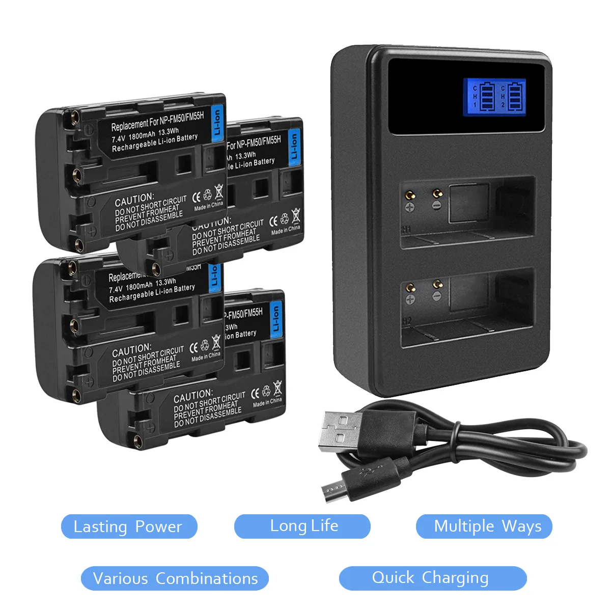 

4X NP-FM50 NPFM50 Rechargeable Battery+LCD Dual Battery Charger for Sony DSC-S30 S70 S85 F717 F828 A100 TRV950 CD400 PM081 L10