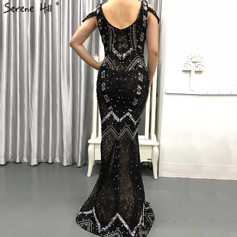 Дубай дизайнерские черные роскошные блестящие вечерние платья Русалка без рукавов с блестками и бисером сексуальные вечерние платья LA6668