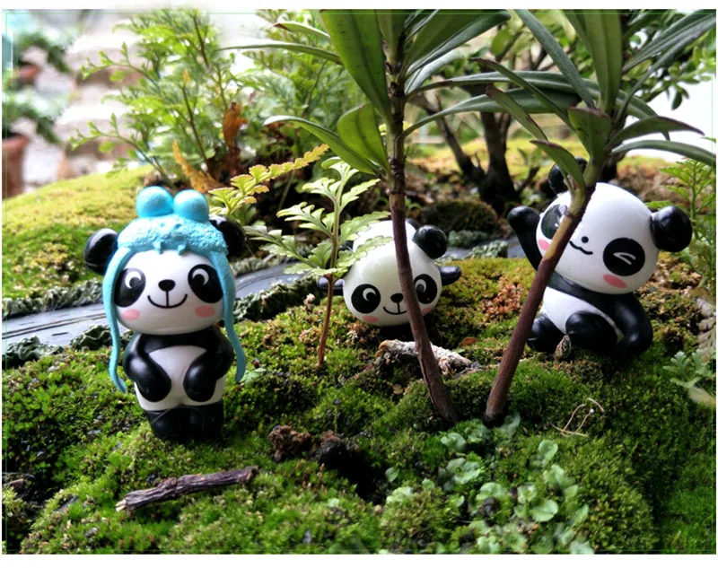 8pc Cute Artificial Giant Panda Figurines Miniatures Mini DIY Ornament Fairy Ggarden Gnome Resin Home Decorations For Flower Pot3