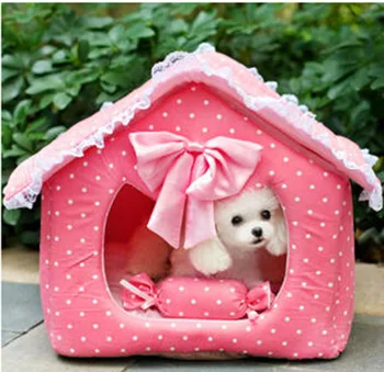 

New pet dog cat cute dot bowknot house puppy kennels supplies doggy bed products dog's cats accessories nest 1pcs M L