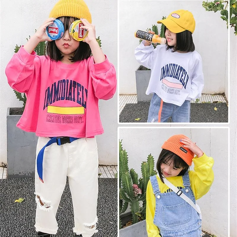 

Girls bottoming shirt 2019 spring new Korean version of children loose wide print t-shirt tops