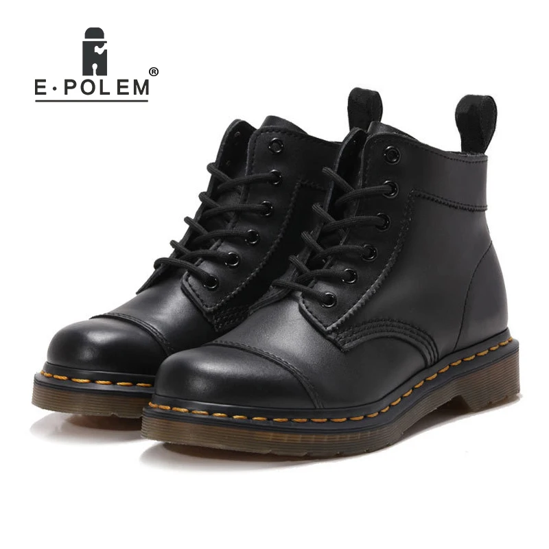 Черная повседневная обувь в стиле рок; сезон осень-зима; кожаные ботильоны; ботинки; рабочие ботинки на плоской подошве; мужская обувь с 6 отверстиями