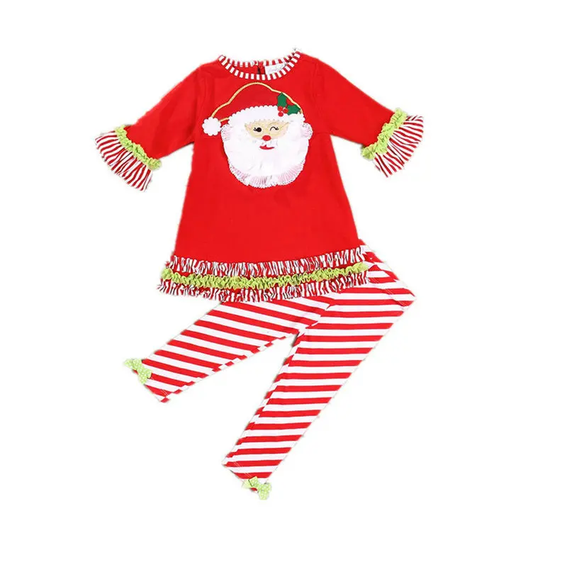 Baby Christmas Clothing Set Long Sleeve Striped Santa Claus Outfits Toddler Girls Set Kids Christmas Party Gift Children Clothes