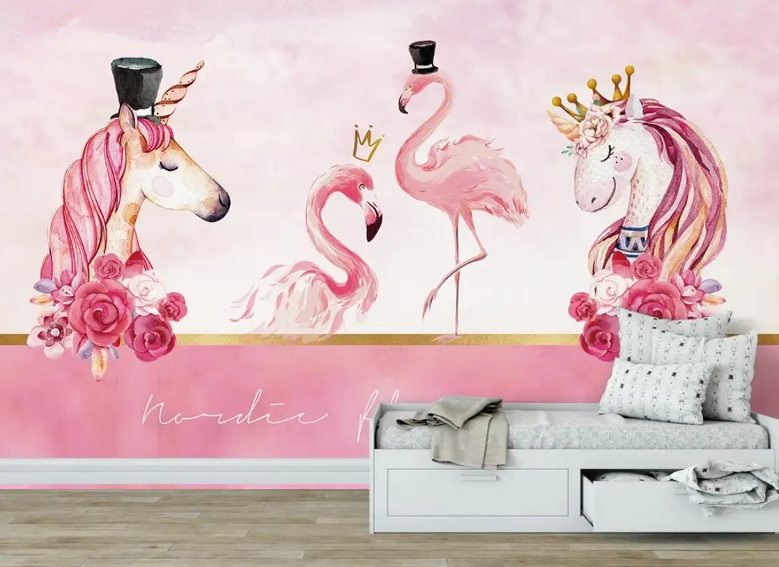 Детские Настенные обои в скандинавском стиле Uniocorn Flamingo настенные 3D-обои