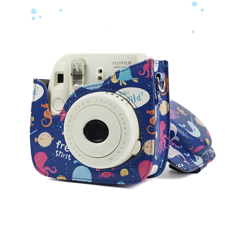 

Newest Camera Bag for Fujifilm Instax Mini 8 9 Retro Ocean PU Leather Protector Case Cover with Strap Backpack Shell for Mini 8+
