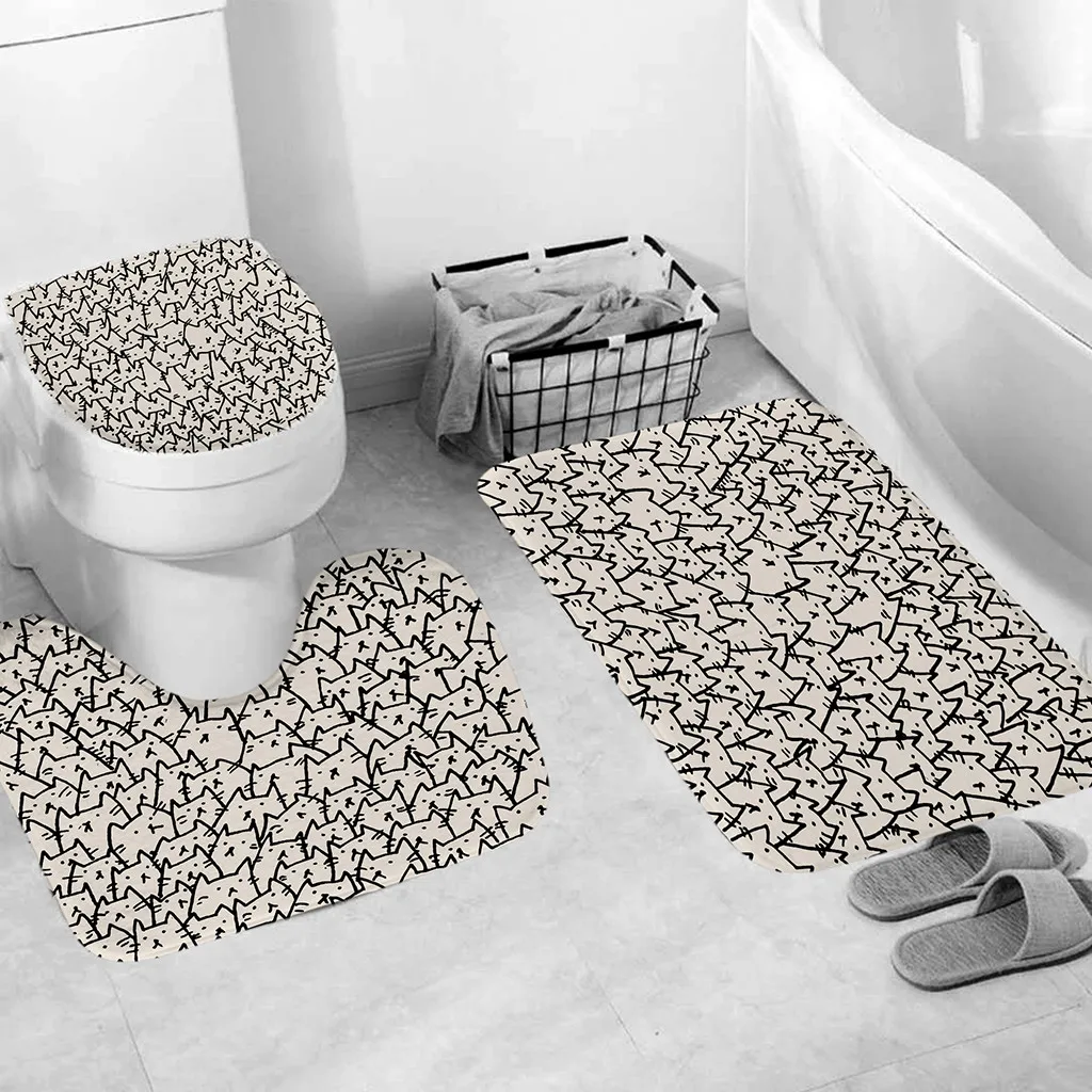 

3Pcs/Set Printed Non-Slip Toilet Polyester Cover Mat Set Toilet Mat Bathroom Kitchen Carpet Doormats Bathroom Suits Accessories