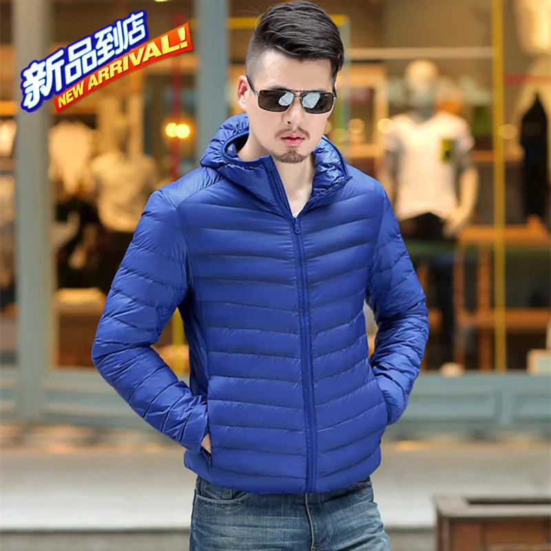 Men's Ultra Light Packable Down Jackets Hooded Slim Down Coats White Duck Padded Parkas Winter Puffer Jacket JK-618