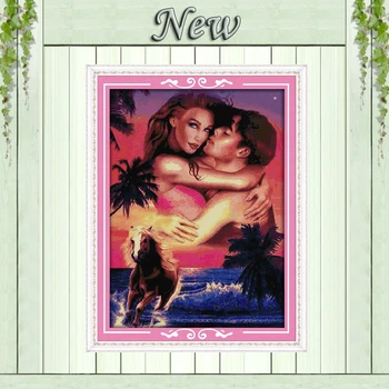 

Hawaii couples love seaside painting Counted Print on canvas DMC 11CT 14CT Cross Stitch kit Needlework Set embroidery Home Decor