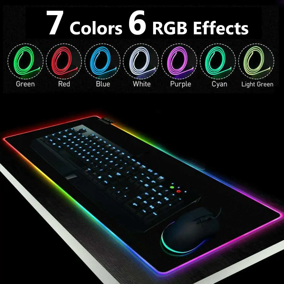 USB проводной цветной светодиодный RGB игровой коврик для мыши, противоскользящий мягкий резиновый коврик для рабочего стола для геймера, ноутбука, компьютера, мыши, коврик для мыши