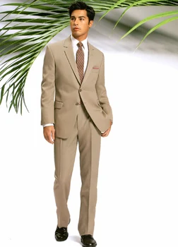 

Top Pouplar Khaki Groom Tuxedos Men's Prom Suit Custom Made (Jacket+Pants+Tie+Kerchief) H:004