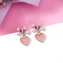 MENGJIQIAO 2018 Coreano Nuovo Rosa Bowknot Del Cuore di Amore Orecchini A Pendaglio Per Le Donne Accessori di Moda Dolce Boucle D' Oreille