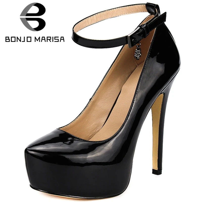 

BONJOMARISA New Arrivals 2019 Large Size 35-41 Buckle Strap Platform Party Pumps Woman Shoes Women High Heels Woman Pumps