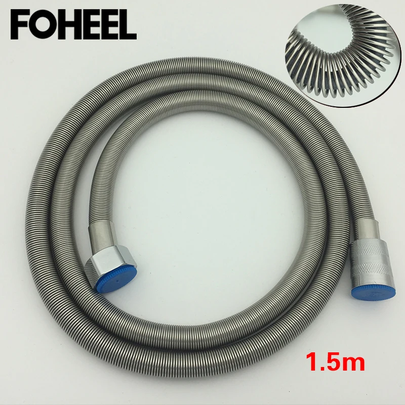 FOHEEL stainless steel shower spring hose water heater explosion-proof braided nozzle pipe brass copper cap silicone tube