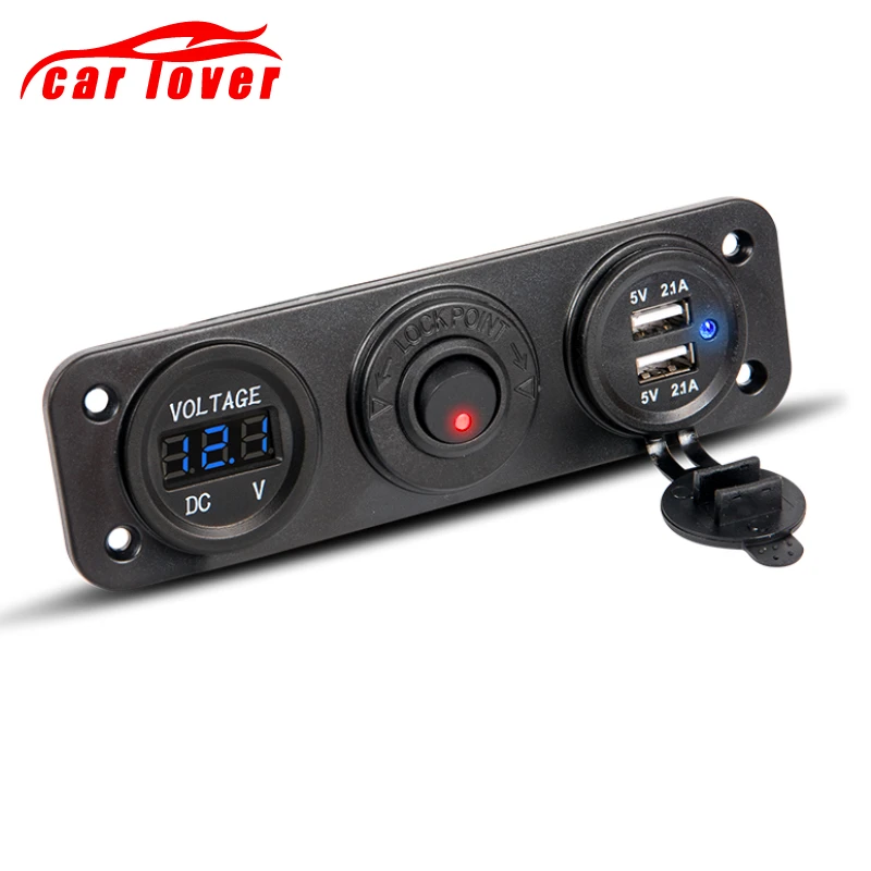 Новый двойной Порты и разъёмы DC 12 V/24 V 5 V/2.1A вольтметр Dual USB Зарядное устройство