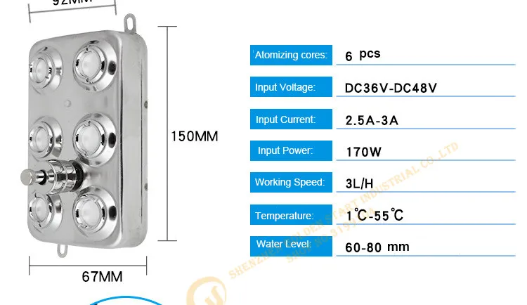 Промышленность 6 головок Мелкодисперсный распылитель с питанием детали ультразвукового увлажнителя 3л/ч