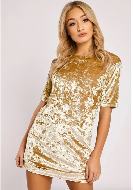 Fashion Velvet dress women short sleeve
