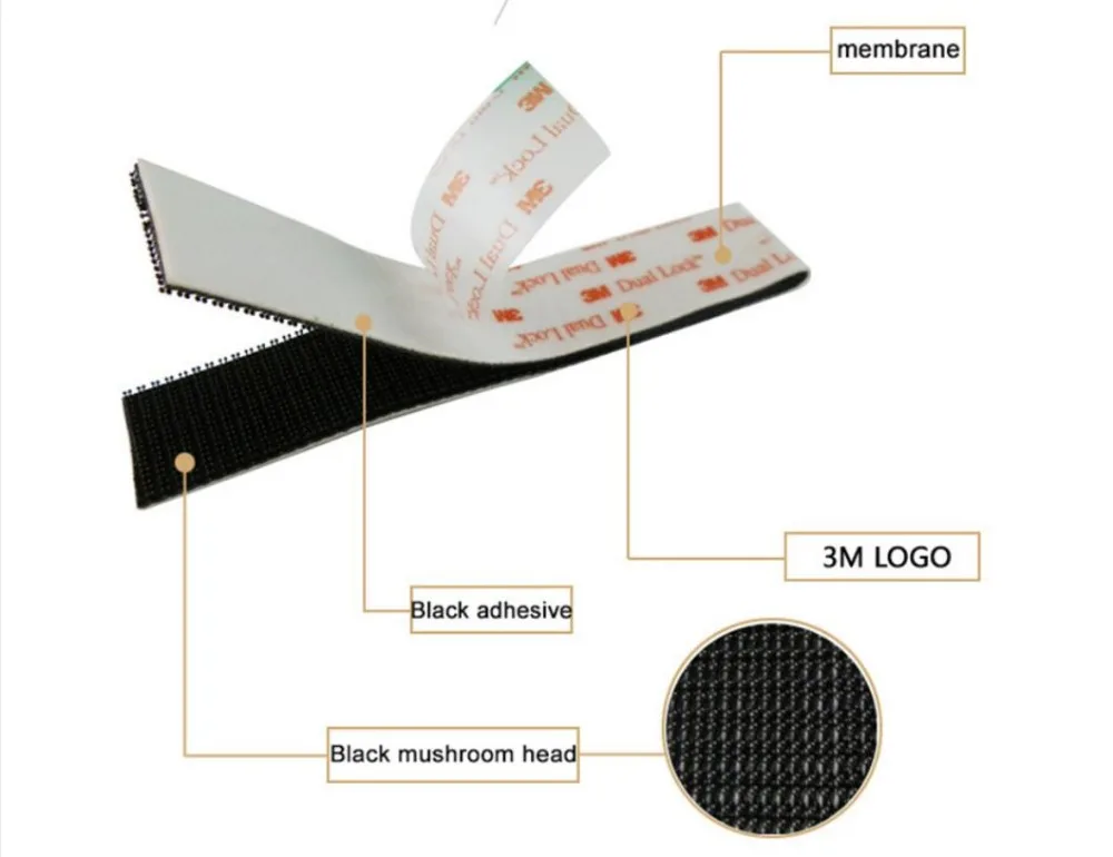 

4 pcs 3MSJ3550 wave shape Width 25.4mm Black VHB Mushroom Adhesive Reclosable Fastener Tape