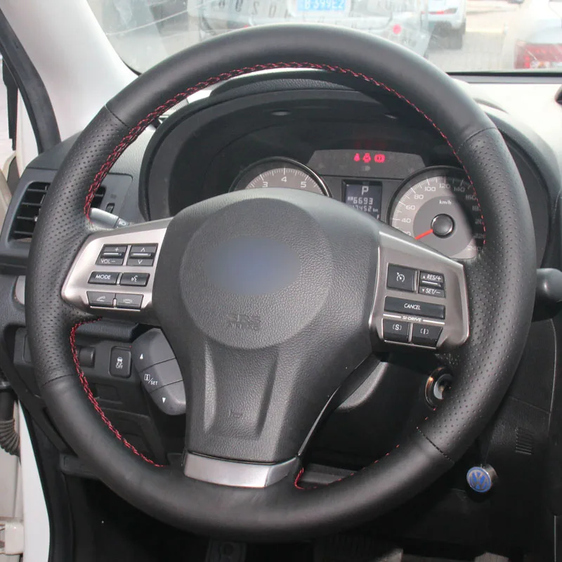 HuiER ручной сшитый чехол рулевого колеса автомобиля черная кожа для Subaru Forester 2013- Legacy 2013- Outback 2013- XV 2013