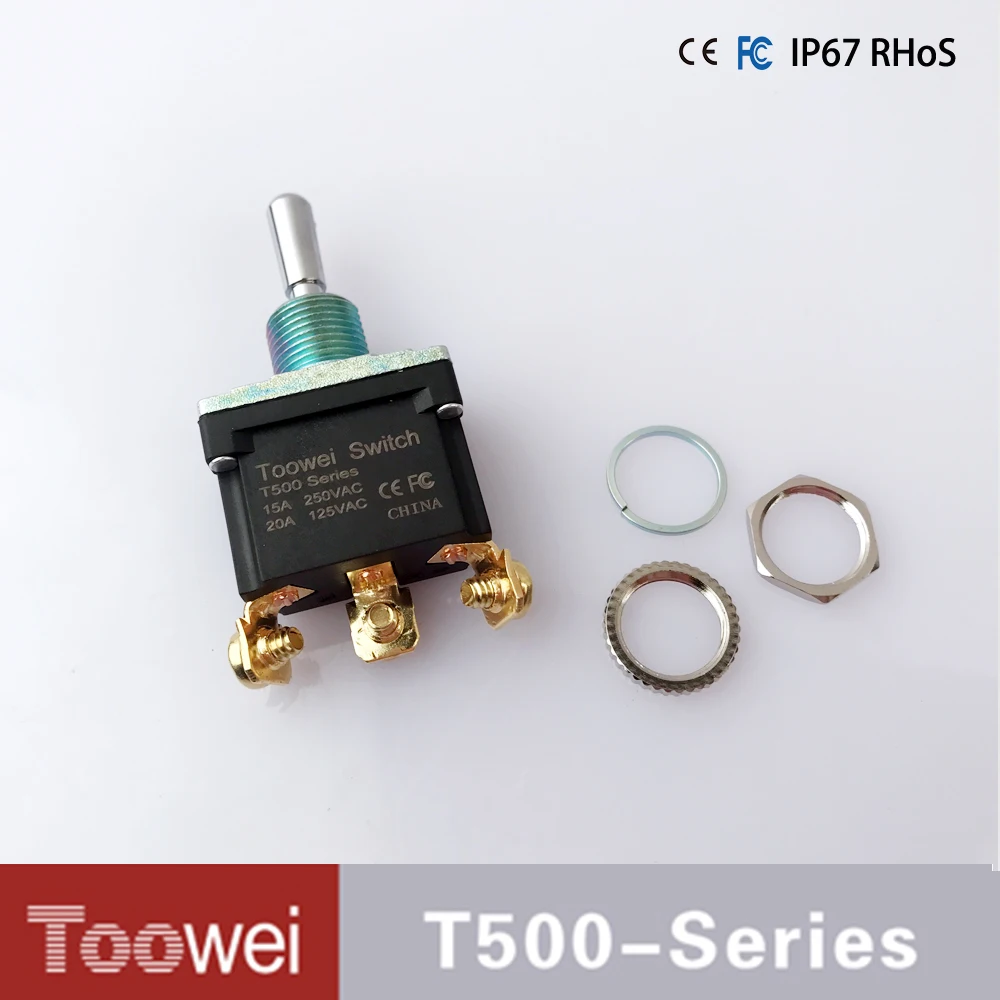 Waterproof IP67 T500 series screw terminal heavy duty toggle switch (ON