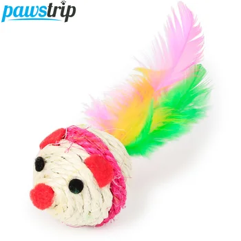 

3pcs/lot Interactive Sisal Cat Toys Mouse Colorful Feather Pet Toys For Cats 4.5cm