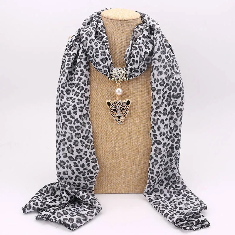 TagerWilen кулон шарф ожерелье сова ожерелья с заклепками для женщин шифон леопард шарфы ювелирные изделия обертывание Женские аксессуары X-01 - Цвет: 2