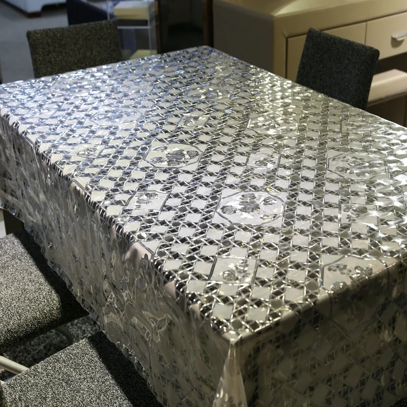 

Hot sale White & Transparent Plaid Table Cloth PVC Oilproof Table Cover Waterproof Table Cloth for Banquet Wedding Party Decor