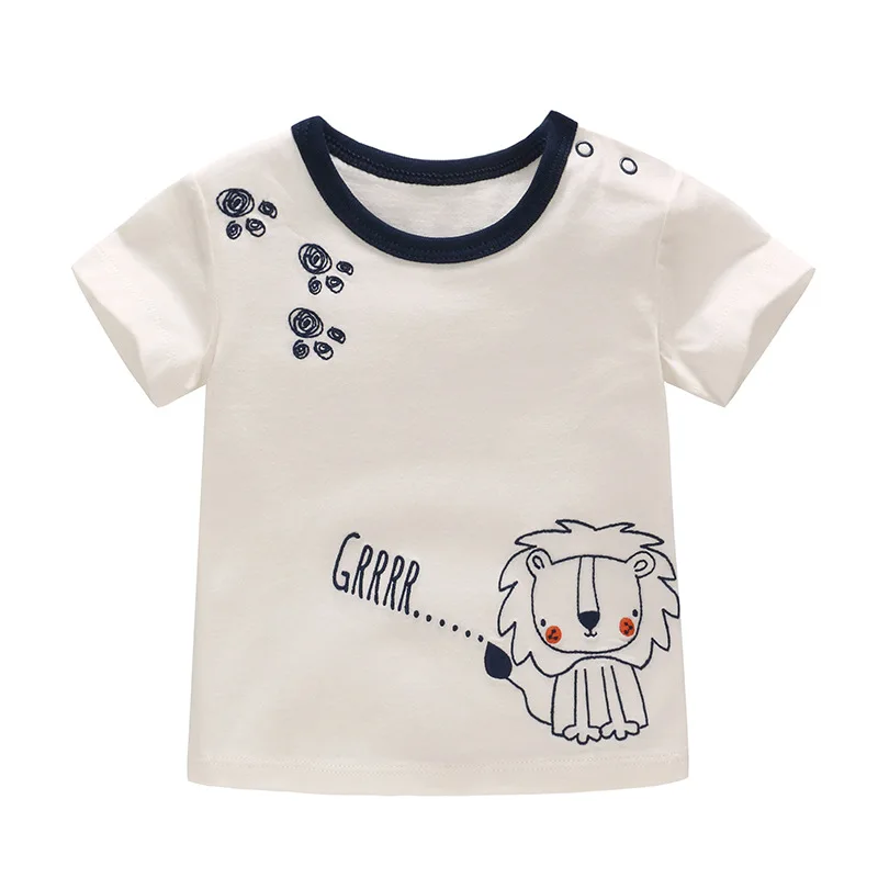 

Picturesque Childhood Baby Boys Tops Pure Cotton Casual Letter and Lion Print T-shirts Newborn Short Sleeve Cartoon Solid Cloth