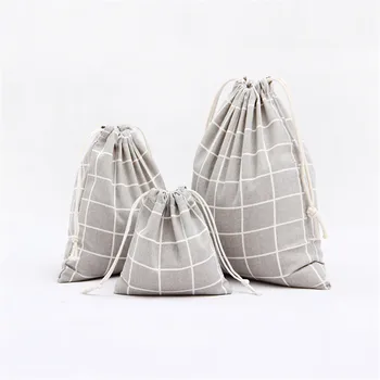 

Simple Grid Handmade Cotton Linen Storage Package Bag Drawstring Bag Small Coin Purse Travel Women Small Cloth Bag Pouch 3pc
