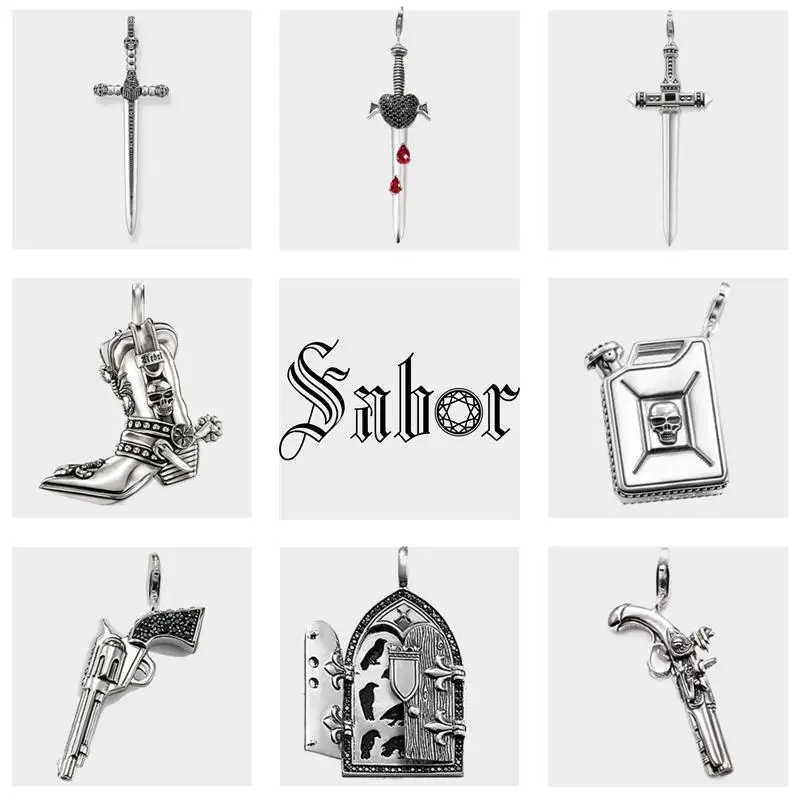 

Punk Skulls Sword Pistol Gun Biker Boot Drum Pendant,New Fashion Jewelry 925 Sterling Silver Gift For Men Women thomas