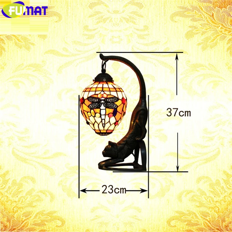 8006 FUMAT Stained Glass Tiffany Desk Lamp Dragofly Cat Kerosene Lamps Decorative European Style LED E27 Table Reading Luxury Light