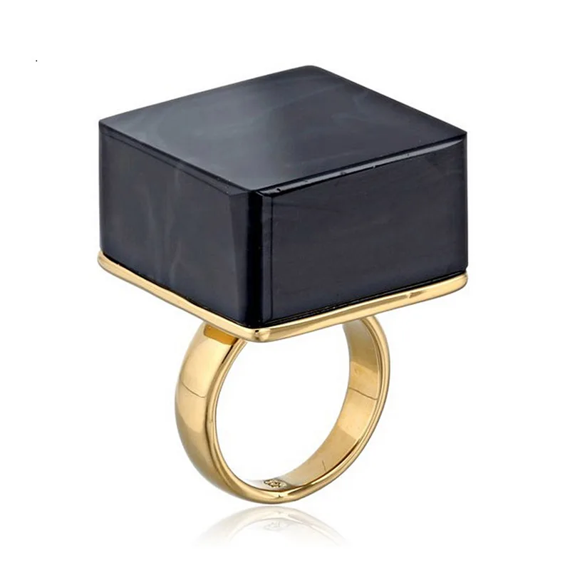 F.I.N.S модное черное квадратное кольцо с камнем золотого цвета обручальные кольца кольцо на палец большие кольца для женщин панк-рок брендовые ювелирные изделия - Цвет основного камня: Black Stone