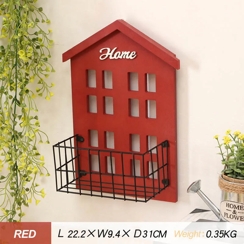 Креативный настенный подвесной дом модель мини ремесло для дома сад дверь украшения миниатюрные 3d деревянные цветочные горшки - Цвет: Red