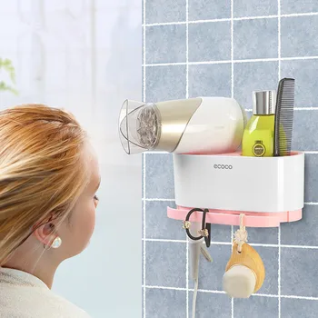 

Multi-function Bathroom Accessory Wall Mounted with Sticker Movable Hairdryer Holder Comb Hanger Bathroom Ware Organizer