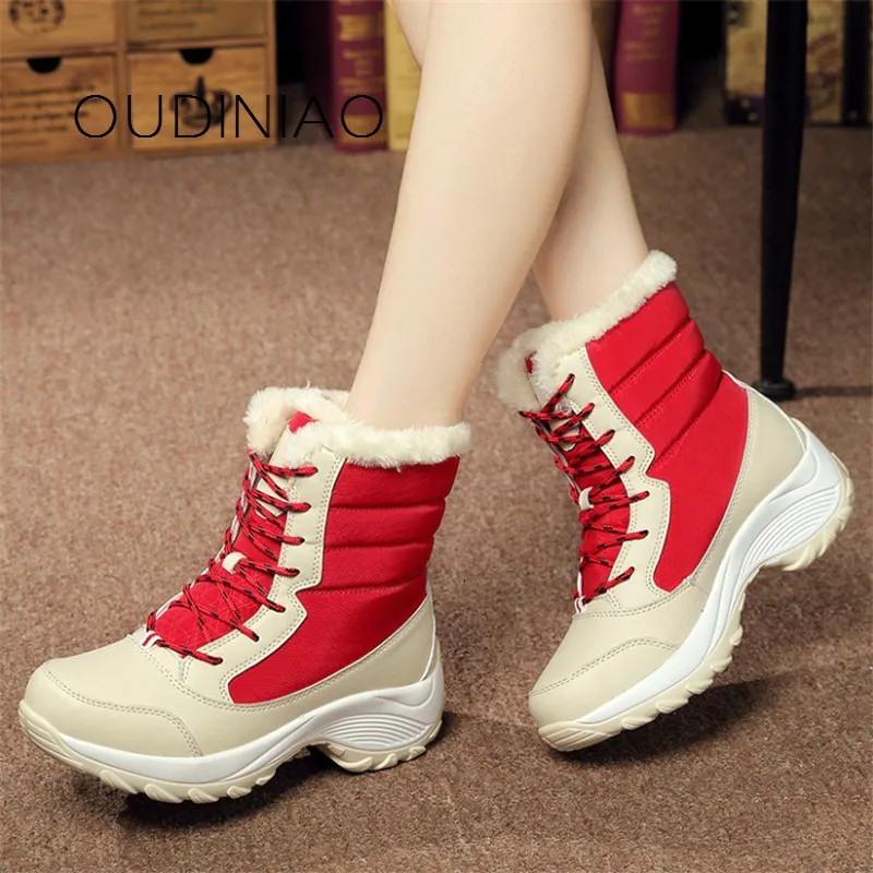 

Women Boots Female Snow Boots Winter Boots Women Flat Waterproof 2019 Shoes Feminina Black Red Women Winter Boots Warm Lace Up