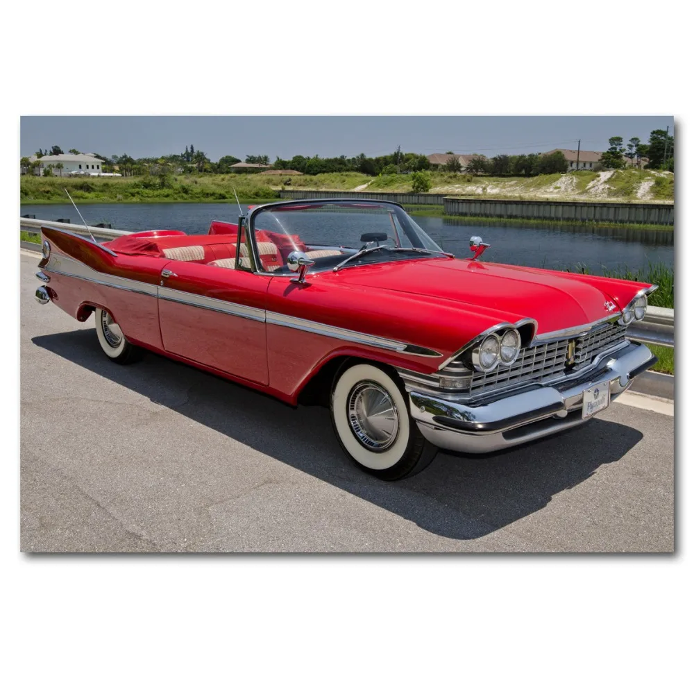 

Wall Art Posters Plymouth Convertible Classic Red Retro Old Cars Picture Prints Canvas Art Painting For Home Room Decor