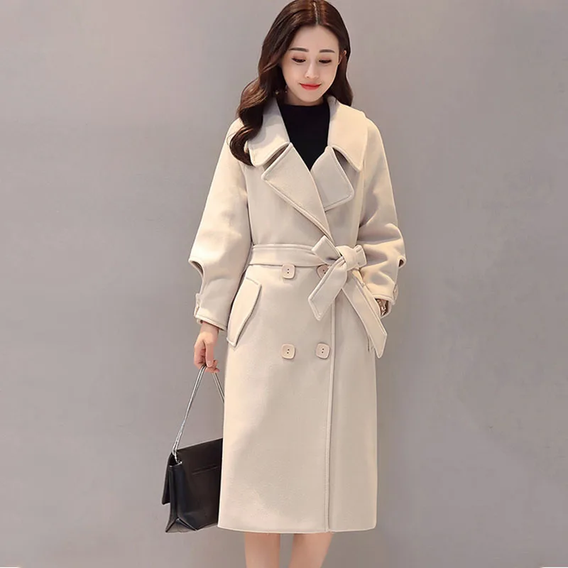 

2019 New Autumn Winter Elegant Women Long Woolen Coat Female Solid color Leisure loose Warm thick Plus Size Woolen coat cc621