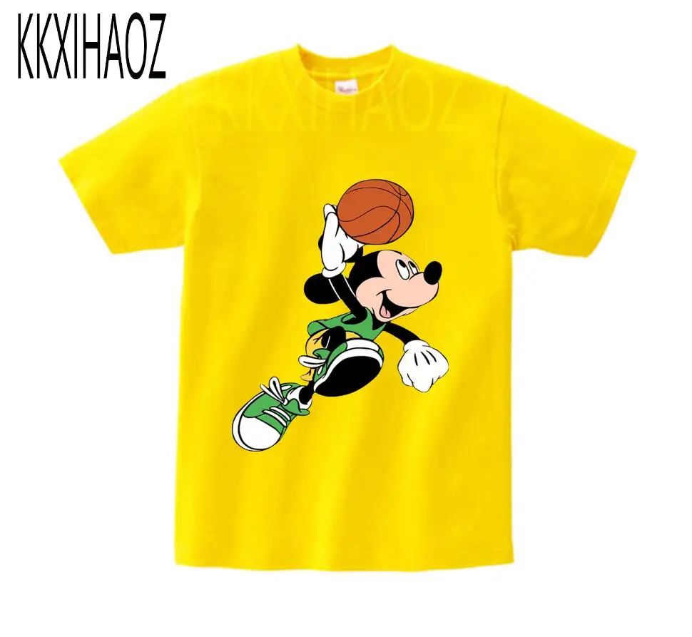 Коллекция года, летняя одежда для маленьких мальчиков футболка с рисунком Микки Мауса Для мальчиков и девочек детская футболка с короткими рукавами детская модная спортивная футболка - Цвет: yellow childreTshirt