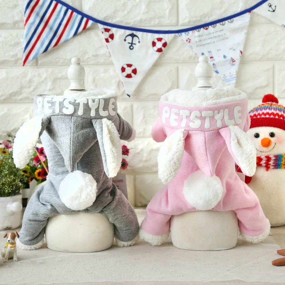 

Pet Hoodie Warm Winter Dog Jumpsuit Rabbit Clothes Pet Coat Four Legs Jacket Dog Dress Up Bunny Rabbit Clothes Christmas Clothes